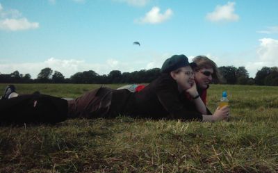 Chrissy and Lauren lazing on the grass